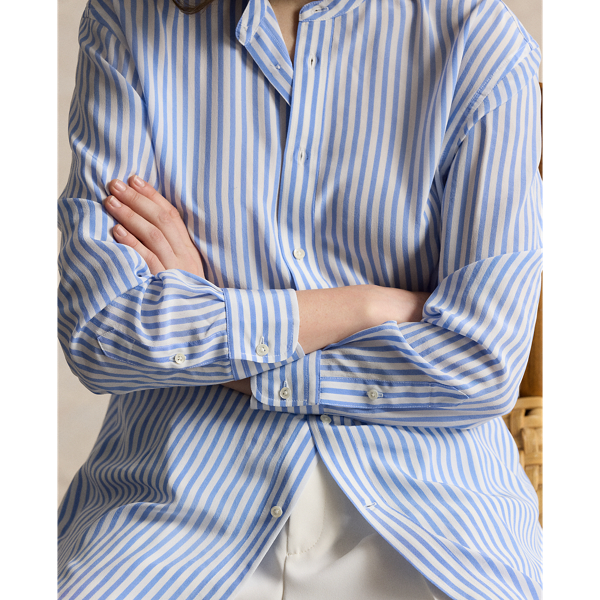 Oversized gestreept zijden overhemd Polo Ralph Lauren in Wit/blauw 6