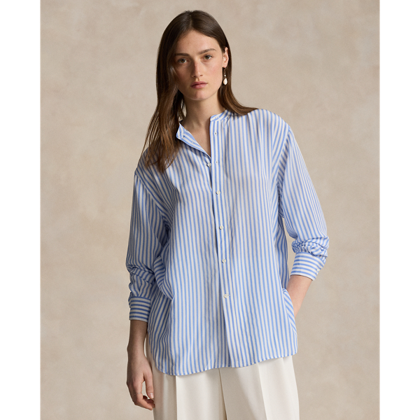 Oversized gestreept zijden overhemd Polo Ralph Lauren in Wit/blauw 7