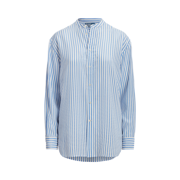 Oversized gestreept zijden overhemd Polo Ralph Lauren in Wit/blauw 2