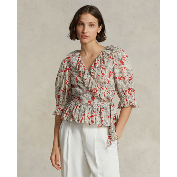 Ruffled Floral Cotton Wrap Top | Ralph Lauren