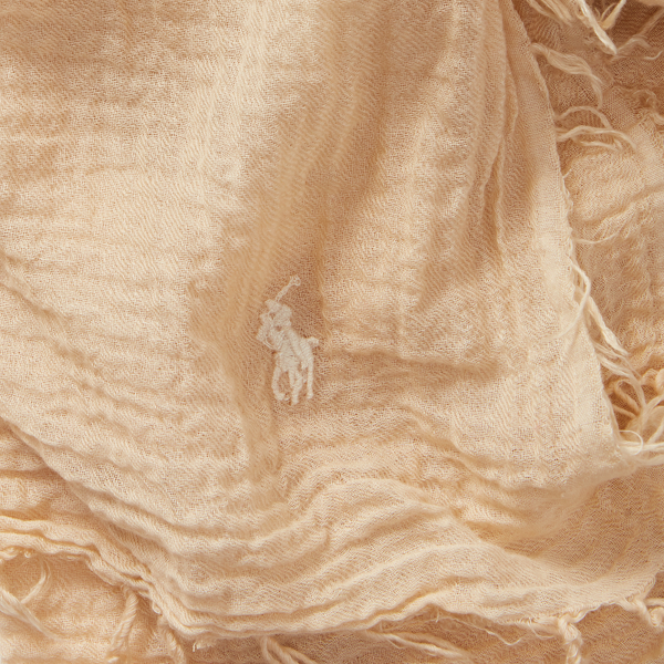 Trophy Cream Fringe-Trim Wool-Blend Scarf Polo Ralph Lauren 2