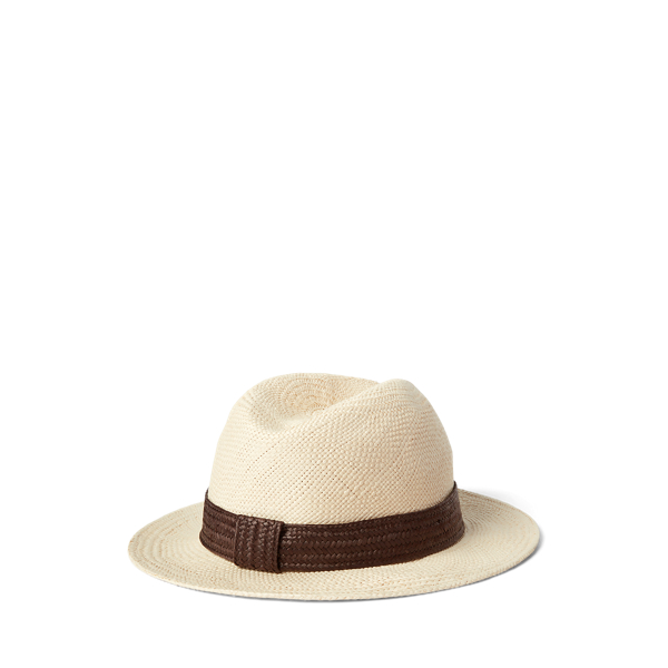 White/Black Logo Straw and Raffia Fedora Polo Ralph Lauren 2