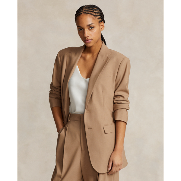 Long tan blazer womens best sale