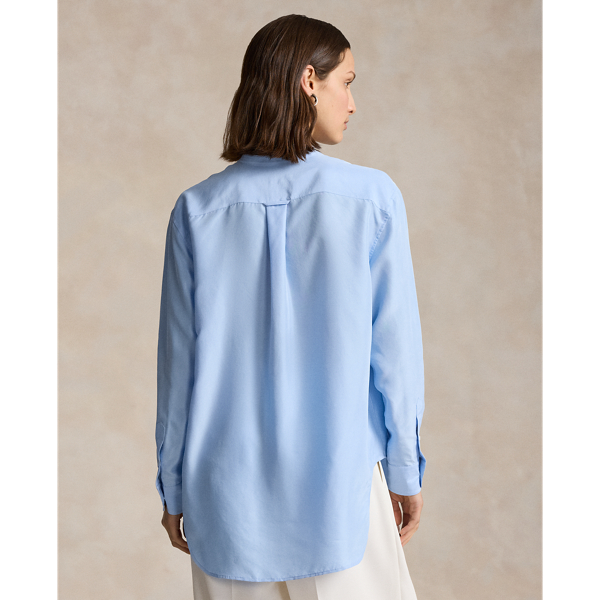 Blue Mist Oversize Fit Silk Shirt Polo Ralph Lauren 5