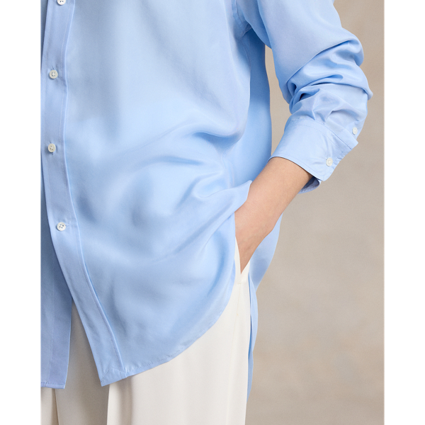 Blue Mist Oversize Fit Silk Shirt Polo Ralph Lauren 6