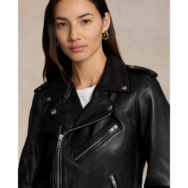 Sheepskin Leather Moto Jacket for Women Ralph Lauren BE