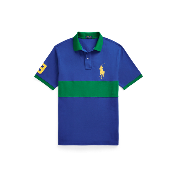 Sapphire/Primary Green Big Pony Mesh Polo Shirt Big & Tall 2