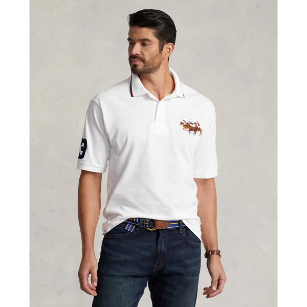 White Triple-Pony Mesh Polo Shirt Big & Tall 1