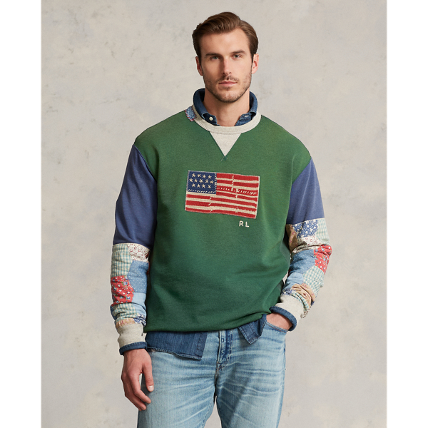 Flag Patchwork Sleeve Fleece Sweatshirt