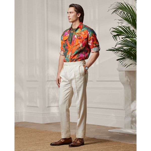 Orange Floral Multi Floral-Print Linen Shirt Purple Label 4