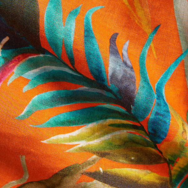 Orange Floral Multi Floral-Print Linen Shirt Purple Label 7