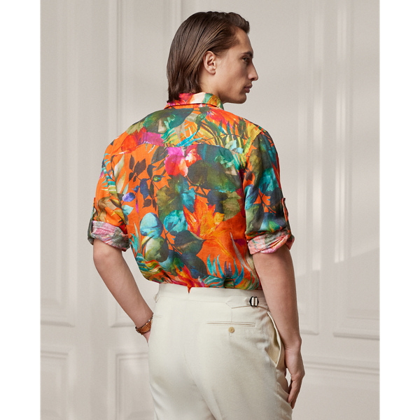 Orange Floral Multi Floral-Print Linen Shirt Purple Label 5