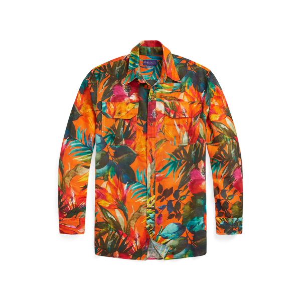 Orange Floral Multi Floral-Print Linen Shirt Purple Label 2