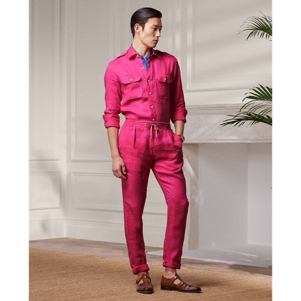 Flamenco Pink Textured Linen Dobby Shirt Purple Label 4