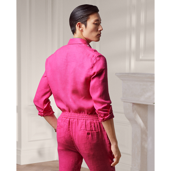 Flamenco Pink Textured Linen Dobby Shirt Purple Label 5