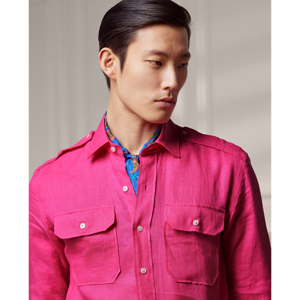Flamenco Pink Textured Linen Dobby Shirt Purple Label 6