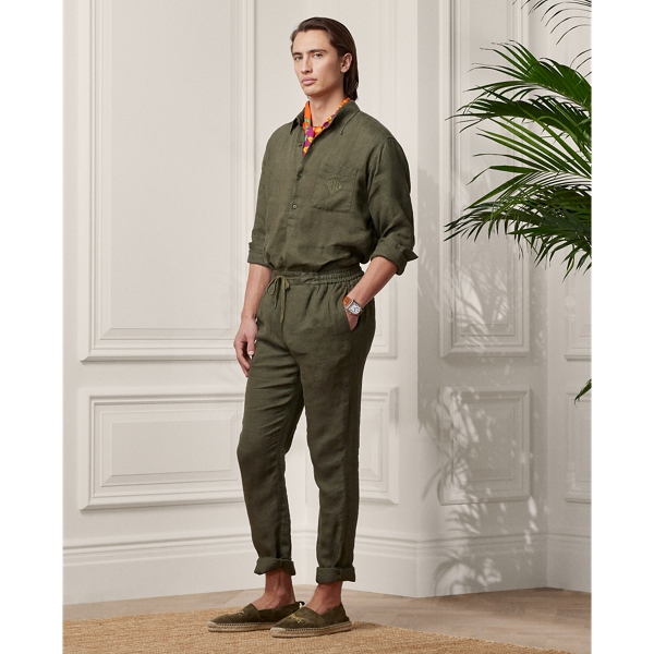 Olive Night Linen Monogram Popover Shirt Purple Label 4