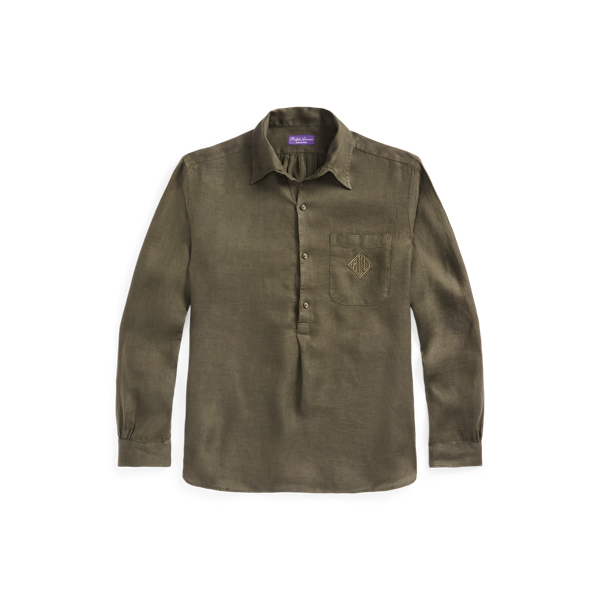 Olive Night Linen Monogram Popover Shirt Purple Label 2