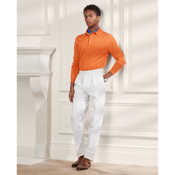 Pull col polo soie mélangé à monogramme Purple Label en Coquelicot orange 4