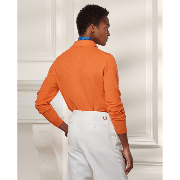 Pull col polo soie mélangé à monogramme Purple Label en Coquelicot orange 5