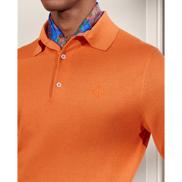 Pull col polo soie mélangé à monogramme Purple Label en Coquelicot orange 6
