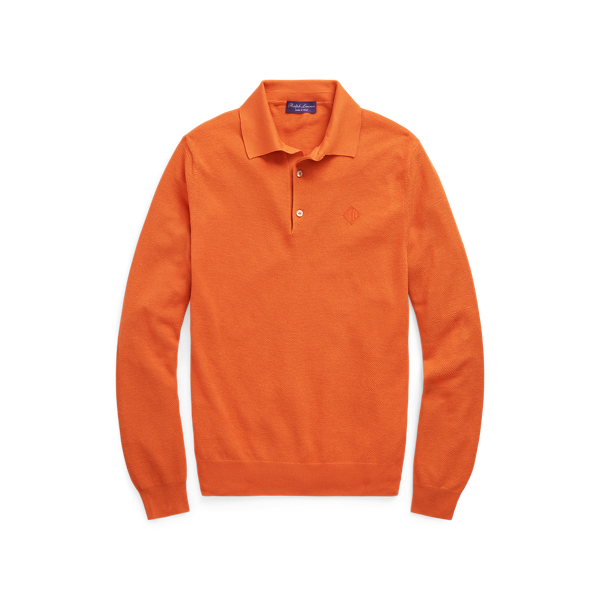 Pull col polo soie mélangé à monogramme Purple Label en Coquelicot orange 2