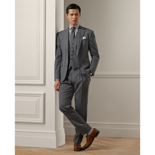 Medium Grey And Cream Handmade Striped Wool-Blend Waistcoat Purple Label 4