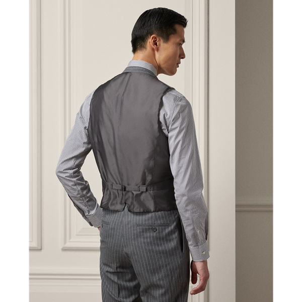 Medium Grey And Cream Handmade Striped Wool-Blend Waistcoat Purple Label 5