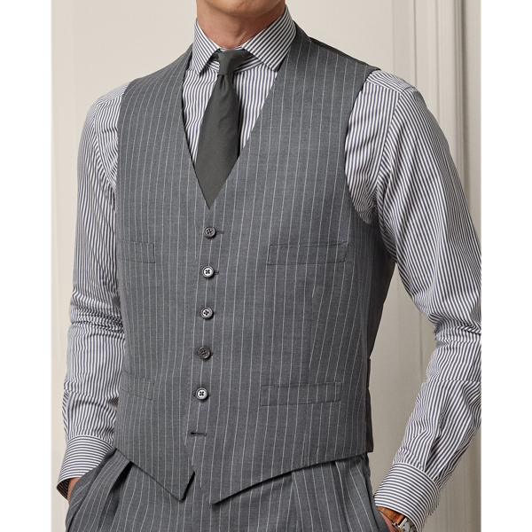 Medium Grey And Cream Handmade Striped Wool-Blend Waistcoat Purple Label 6
