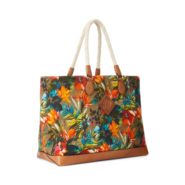 Tote in tela a fiori rifinita in pelle Purple Label in Printed Multi 2