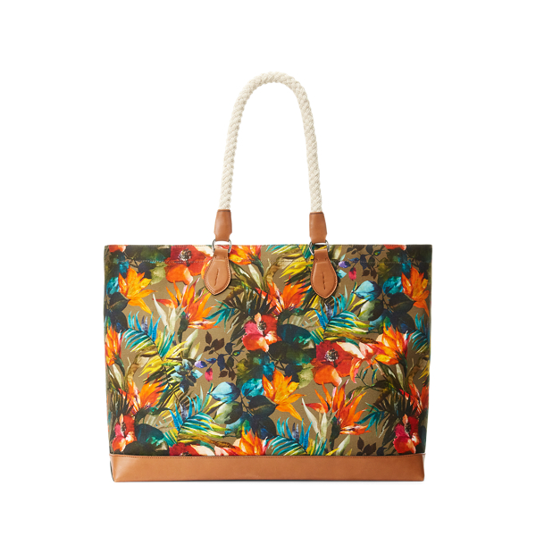 Tote in tela a fiori rifinita in pelle Purple Label in Printed Multi 3
