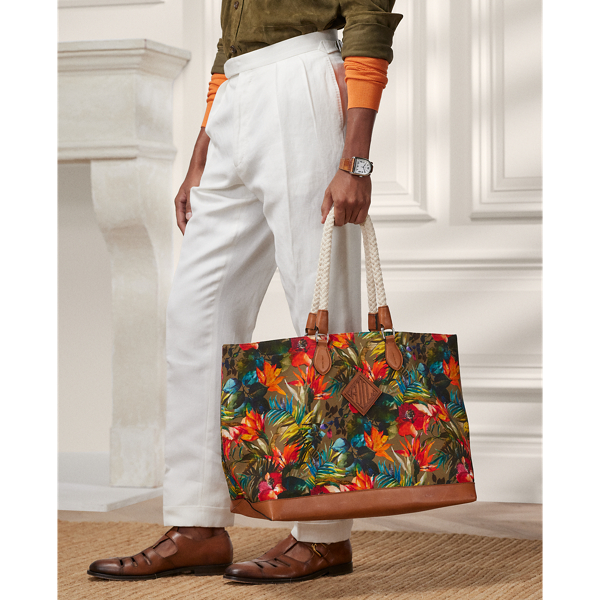 Tote in tela a fiori rifinita in pelle Purple Label in Printed Multi 6