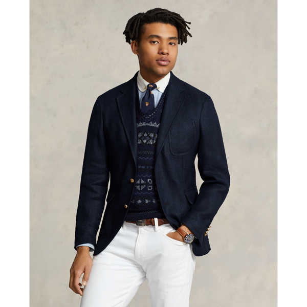 Navy blue linen blazer mens best sale