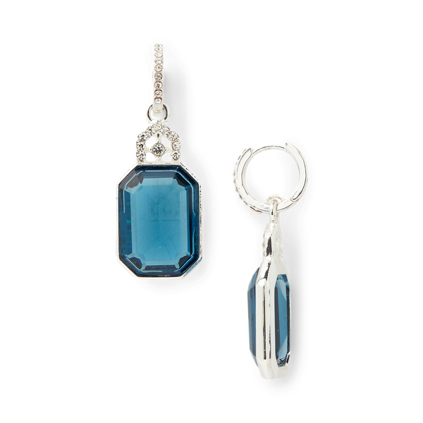 Silver/Blue Stone Drop Hoop Earrings Lauren 2
