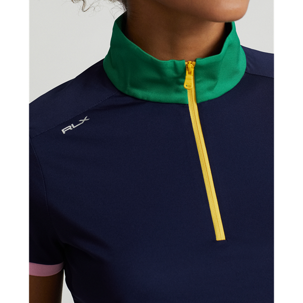 Refined Navy/Cruise Green Tailored Fit Quarter-Zip Piqu&eacute; Shirt RLX 6