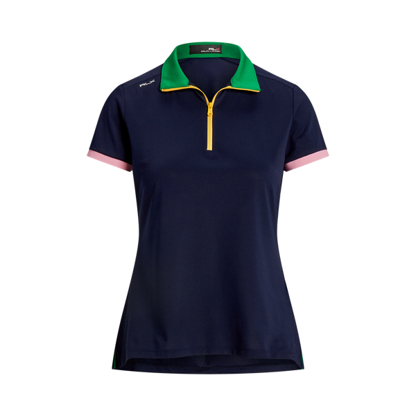 Refined Navy/Cruise Green Tailored Fit Quarter-Zip Piqu&eacute; Shirt RLX 2