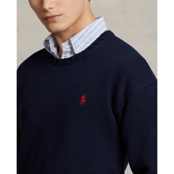 Hunter Navy Big Fit Cotton Crewneck Sweater Polo Ralph Lauren 6
