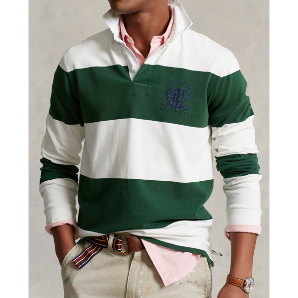Classic-Fit Rugbyhemd mit Wappen Polo Ralph Lauren in Neues Waldgr./Deckb.-Wei&szlig; 6