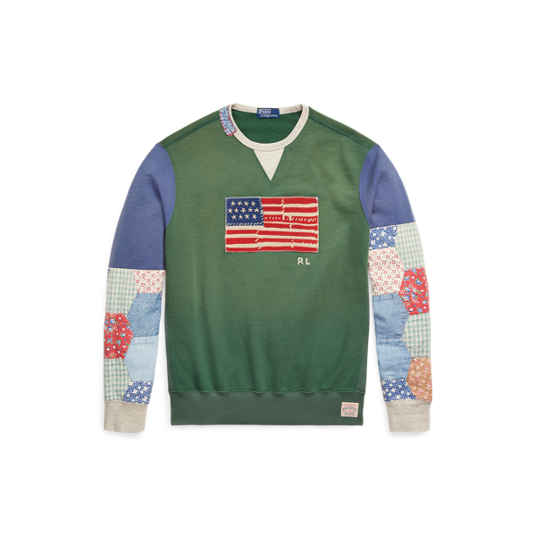 Flag Patchwork-Sleeve Fleece Sweatshirt