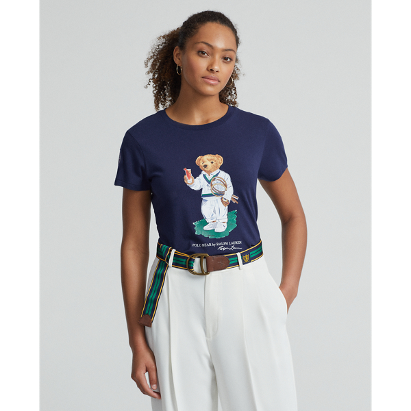 Lauren Wimbledon Ralph Polo Bear Shirt Polo Ralph Lauren Wimbledon  Appliquéd Printed Cotton-Jersey T