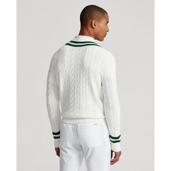 Ceramic White/New Forest Cable-Knit Cotton Cricket Sweater RLX 5