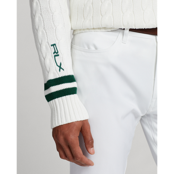 Ceramic White/New Forest Cable-Knit Cotton Cricket Sweater RLX 6