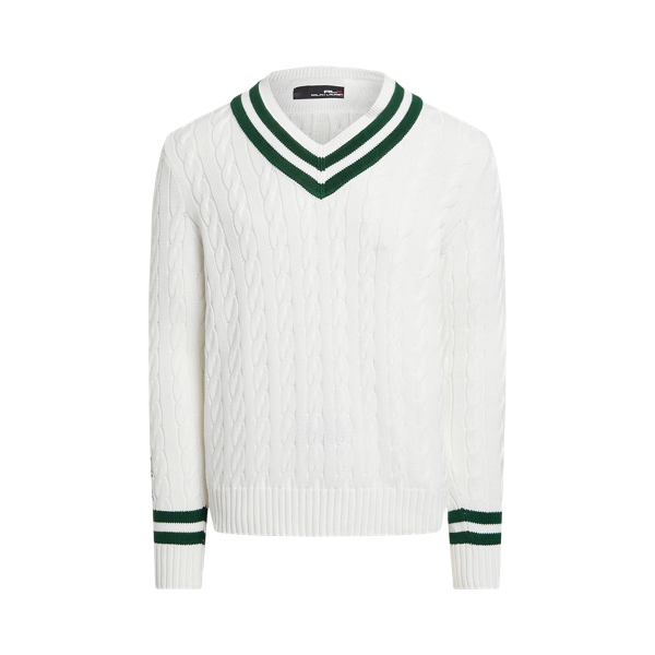 Ceramic White/New Forest Cable-Knit Cotton Cricket Sweater RLX 2