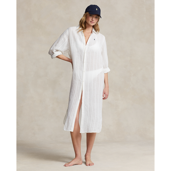 White Cotton-Linen Shirtdress Cover-Up Polo Ralph Lauren 1