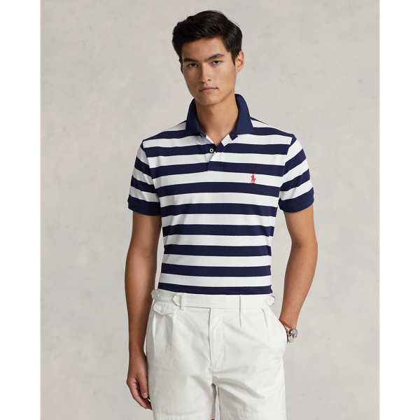 Newport Navy/White Classic Fit Striped Mesh Polo Shirt Polo Ralph Lauren 1