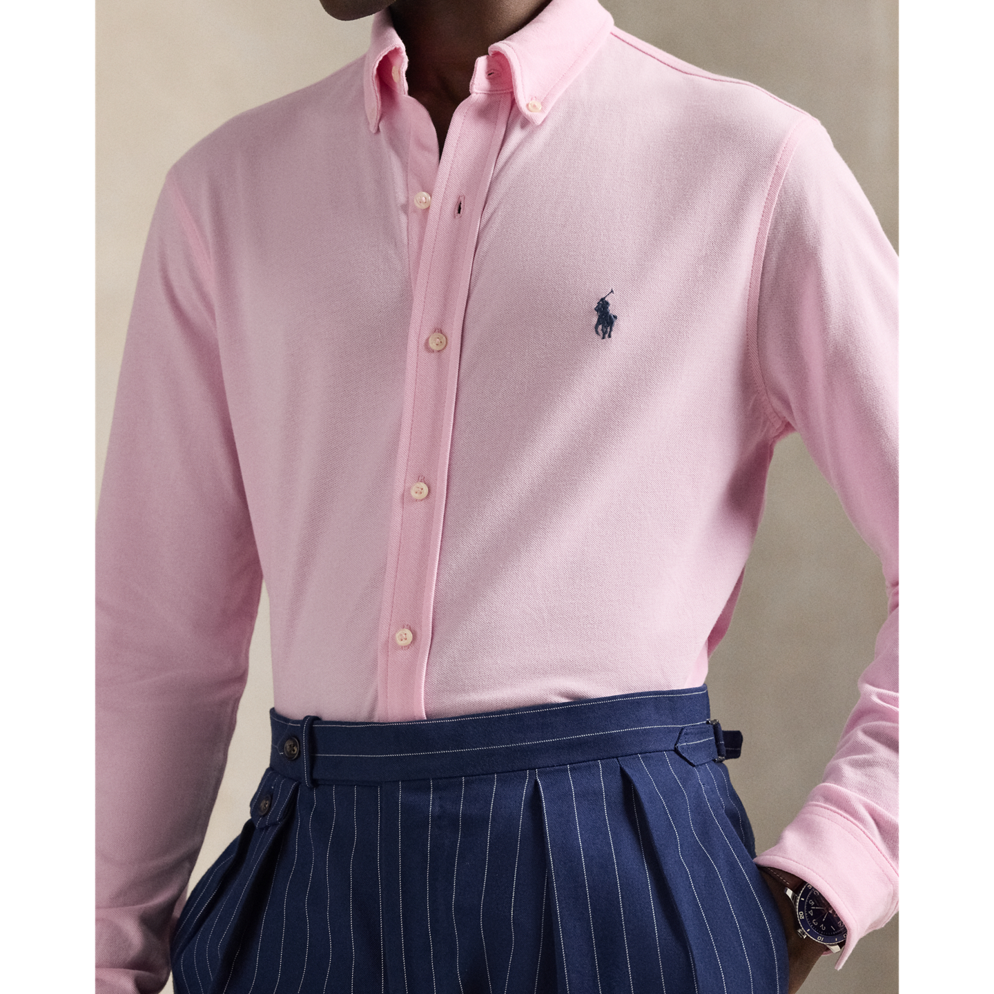 Мужская рубашка Polo Ralph Lauren Featherweight Mesh, цвет: Розовый — фото 3