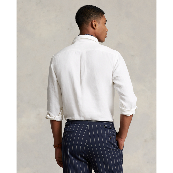 White Classic Fit Linen-Silk Popover Shirt Polo Ralph Lauren 5