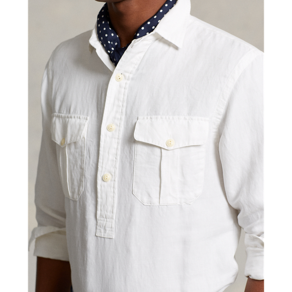 White Classic Fit Linen-Silk Popover Shirt Polo Ralph Lauren 6