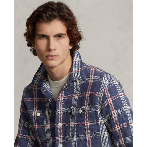 Navy/Off White Multi Classic Fit Plaid Flannel Camp Shirt Polo Ralph Lauren 6