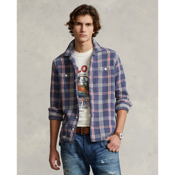 Navy/Off White Multi Classic Fit Plaid Flannel Camp Shirt Polo Ralph Lauren 7